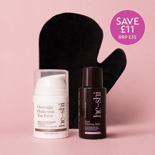 Image of product contained in He-Shi Travel Essentials Trio. Image features roundel with text "Save £11. RRP £35"