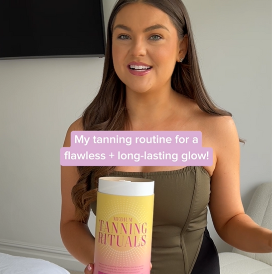 Video of a full tanning routine using the products inside the Tanning Rituals Set